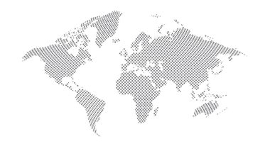 Dünya haritası yarım ton. Dünya haberleri ve makaleleri için yapılmış. Beyaz arkaplanda gri daireler.