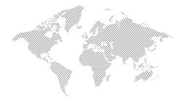 Dünya haritası yarım ton. Dünya haberleri ve makaleleri için yapılmış. Beyaz arkaplanda gri daireler.