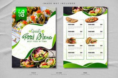 Yaratıcı Restoran Yemek Menüsü Tasarımı A4 Vektör Şablonu.