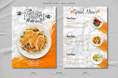 Yaratıcı Restoran Yemek Menüsü Tasarımı A4 Vektör Şablonu.