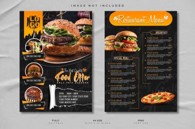 Yaratıcı Restoran Yemek Menüsü Tasarımı A4 Vektör Şablonu.