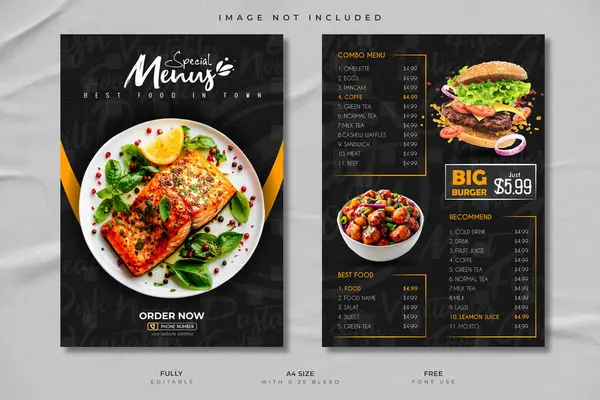 Yaratıcı Restoran Yemek Menüsü Tasarımı A4 Vektör Şablonu.