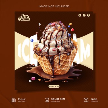 Dondurma Tanıtım Sosyal Medya afiş şablonu
