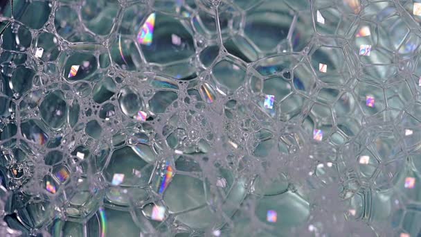 Soap Bubbles Glass Dish Macro Shot — Stock Video