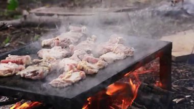 Kırsal bölgede ızgarada kızarmış tavuk parçaları.