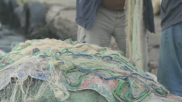 Рыболовные Сети Пеликаны Гавани Close — стоковое видео