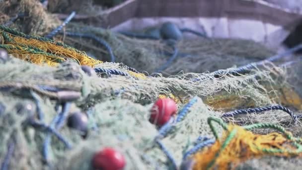 Pescador Que Prepara Redes Pesca Para Caça — Vídeo de Stock