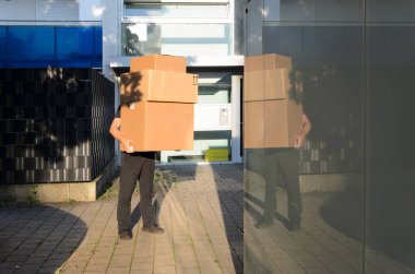 Teslimatçı büyük kutuları tutuyor. Kafasını kutuların arkasında göremezsin. Kafkasyalı, tam yükseklikte duruyor. O, bir kasaba evinin avlusunda. Güneş ışığı kutuların üzerine düşüyor..