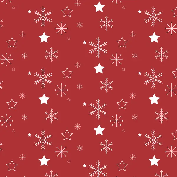 Kırmızı ve beyaz Noel deseni, kar taneleri ve yıldızlar