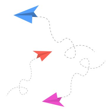 Etrafta uçan kağıt uçaklar, kesik çizgiler, vektör tasarımı