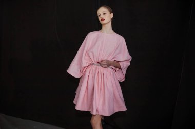 KYIV, UKRAINE - FEBRUARY 04, 2022: A Model Posing Backstage GASANOVA show - Ukrainian Fashion Week Fall Winter 2022-2023