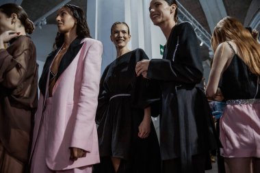 KYIV, UKRAINE - FEBRUARY 04, 2022: Models Backstage GASANOVA show - Ukrainian Fashion Week Fall Winter 2022-2023