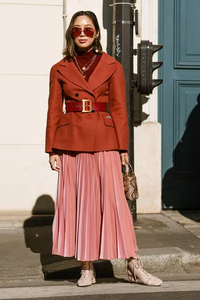 stock image PARIS, FRANCE - FEBRUARY 26, 2019: Aimee Song seen outside DIOR show, during Paris Fashion Week Womenswear Fall/Winter 2019/2020.