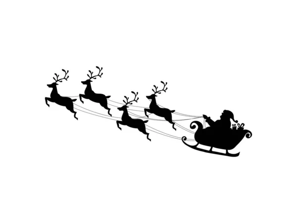 Santa Claus Flying Reindeer Sleigh Black Silhouette Symbol Christmas — Stock Vector