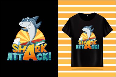 Köpekbalığı Saldırısı Vektör Tişört Tasarımı