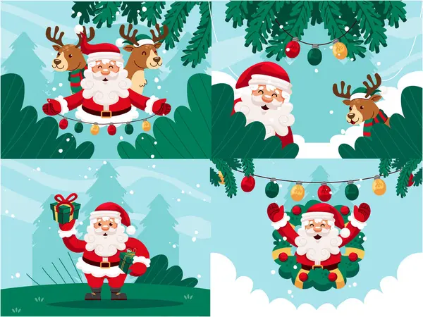 Farklı pozlarda dört Noel Baba.