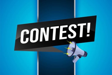 Kurdele afişi için yüksek sesli hoparlör tasarımı yarışması. Geometrik şekilli harfler. reklam vektörü illüstrasyonu modern uyarı tipografik mavi renk tasarım şablonu.