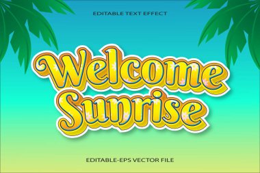 Gün doğumuna hoşgeldiniz düzenlenebilir metin efekti 3d çizgi film stili tasarımı
