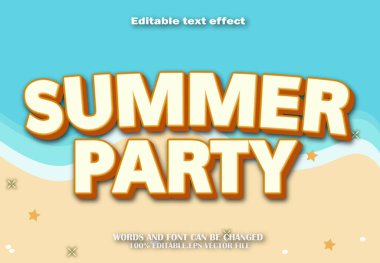 Yaz Partisi Düzenlenebilir Metin Efekti 3d Çizgi Film Biçimi