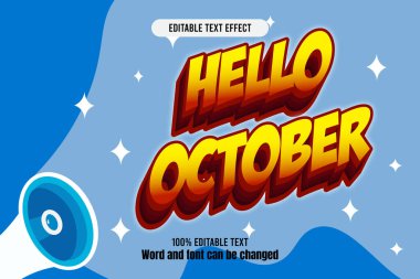 Merhaba Ekim düzenlenebilir metin efekti 3d kabartma karikatürü