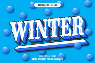 Kış düzenlenebilir metin efekti 3d kabartma çizgi filmi