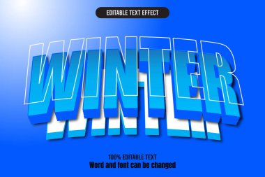 Kış düzenlenebilir metin efekti 3d kabartma çizgi filmi