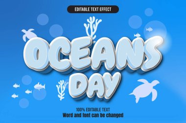 Okyanus günü düzenlenebilir metin efekti 3D kabartma karikatürü