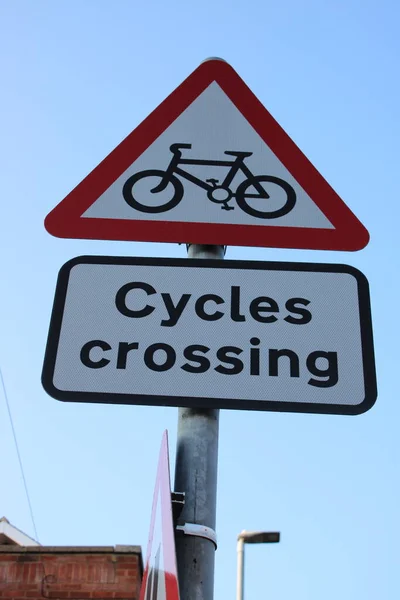Cycles Crossing road sign with cycle symbol