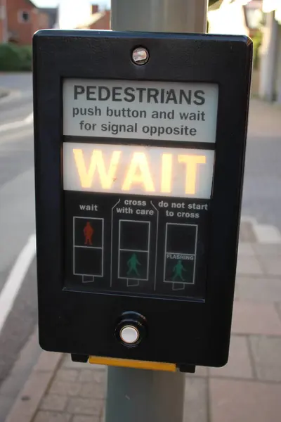 Pedestrian control point in a UK Village, street in background, perspective focus