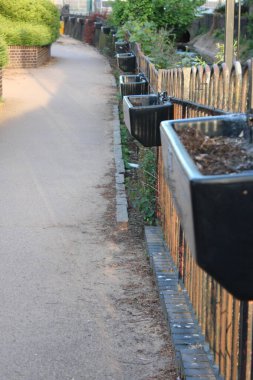 Bir Sandy Pathway Tarafından Çitlerin Arasında Bitki Kutuları