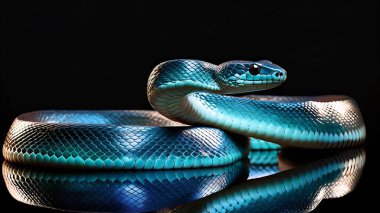 Siyah arkaplanda mavi yılan (piton pitonu).