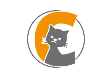 Simge, sembol ya da logo için C harfi ve kedi alfabe vektör tasarımı. C başlangıç logosu. Evcil hayvan dükkanı logosu için uygun.