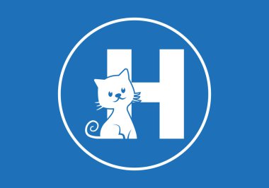 Simge, sembol ya da logo için H harfi ve kedi alfabe vektör tasarımı. H başlangıç logosu. Evcil hayvan dükkanı logosu için uygun.
