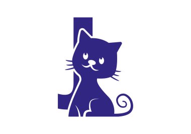 Simge, sembol ya da logo için J harfi ve kedi alfabe vektör tasarımı. J başlangıç logosu. Evcil hayvan dükkanı logosu için uygun.