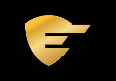 Kalkan logosu ilk harf E, yaratıcı konsept. Ticari şirket ve kişisel logo simgesi