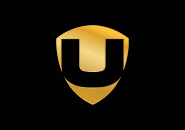 Kalkan logosu ilk harf U ile yaratıcı konsept. Ticari şirket ve kişisel logo simgesi