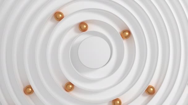 Bolas Oro Rodando Largo Una Espiral Blanca Trayectoria Hélice Bolas — Vídeo de stock