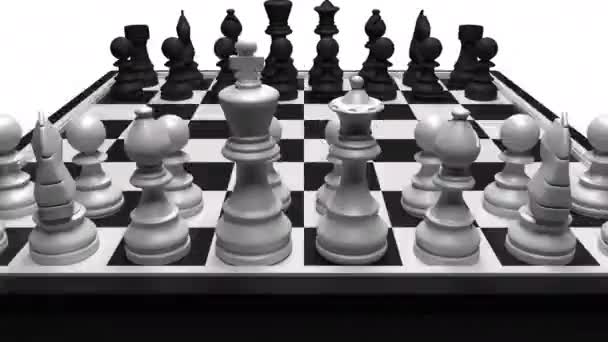 Kamera Obraca Się Wokół Szachownicy Grając Otwarciu Gambit Królowej Gra — Wideo stockowe