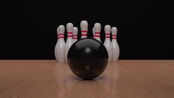 Palla Bowling Viaggia Lungo Pista Bowling Colpisce Abbatte Birilli Sciopero — Video Stock