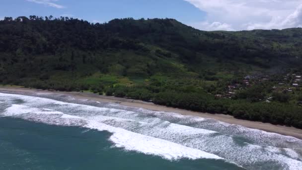 Вид Воздуха Pantai Jolosutro Восточная Ява Индонезия Береговая Линия Видна — стоковое видео