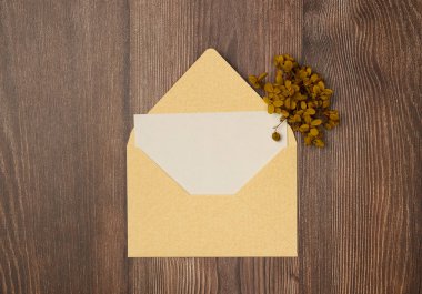 Yukarıdan gelen ahşap arka planda beyaz kağıt listesi olan bir model. Düz yatış, üst görünüm