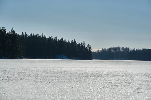 Walk on a frozen lake in a wonderful winter landscape on a sunny day in Skaraborg Sweden