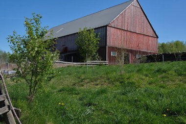 Baharda Skaraborg İsveç 'te güneşli bir günde çiftlik.