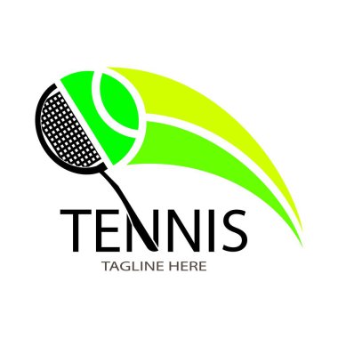 Beyaz arkaplanda tenis sporu logosu tasarımı vektör çizimi