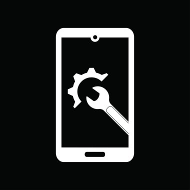 Siyah arkaplanda cep telefonu onarım ikonu vektör çizimi