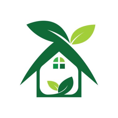 Yaprak ev logosu tasarım vektörü, çevre dostu ev