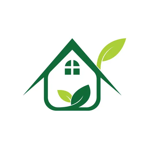 Yaprak ev logosu tasarım vektörü, çevre dostu ev