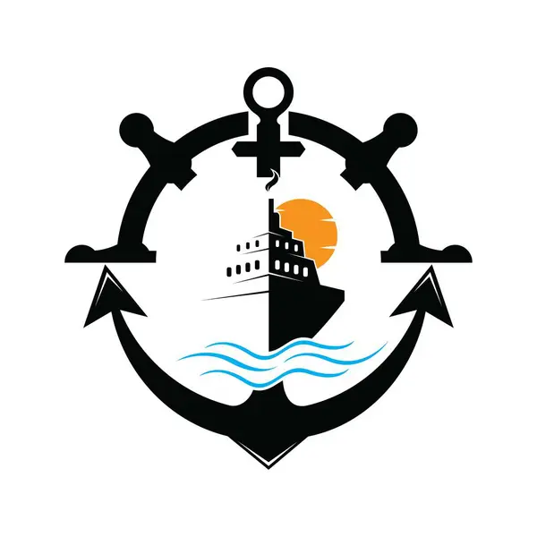 seyahat gemisi logo tasarım vektörü çapa ve gemi direksiyonu ile