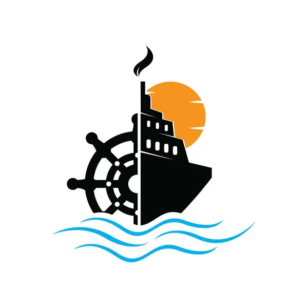 Gemi logosu dizayn vektörü ve direksiyon simidi