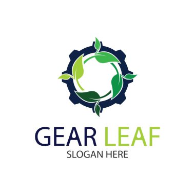 Beyaz arkaplanda dişli yaprağı logosu tasarımı